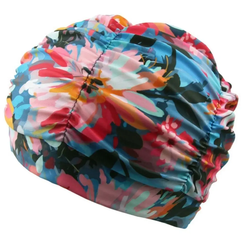 

Printed Fabric Oversized Swimming Cap Quick Drying Breathable Hot Spring Swimming Cap Lightweight Ear Protection Bathing Cap