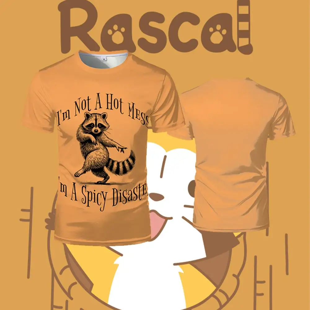 

WIFRU New Funny Raccoon Print T-shirt Street Fashion Fun Animal Pattern Short-sleeved Unisex Casual Breathable Round Neck Top