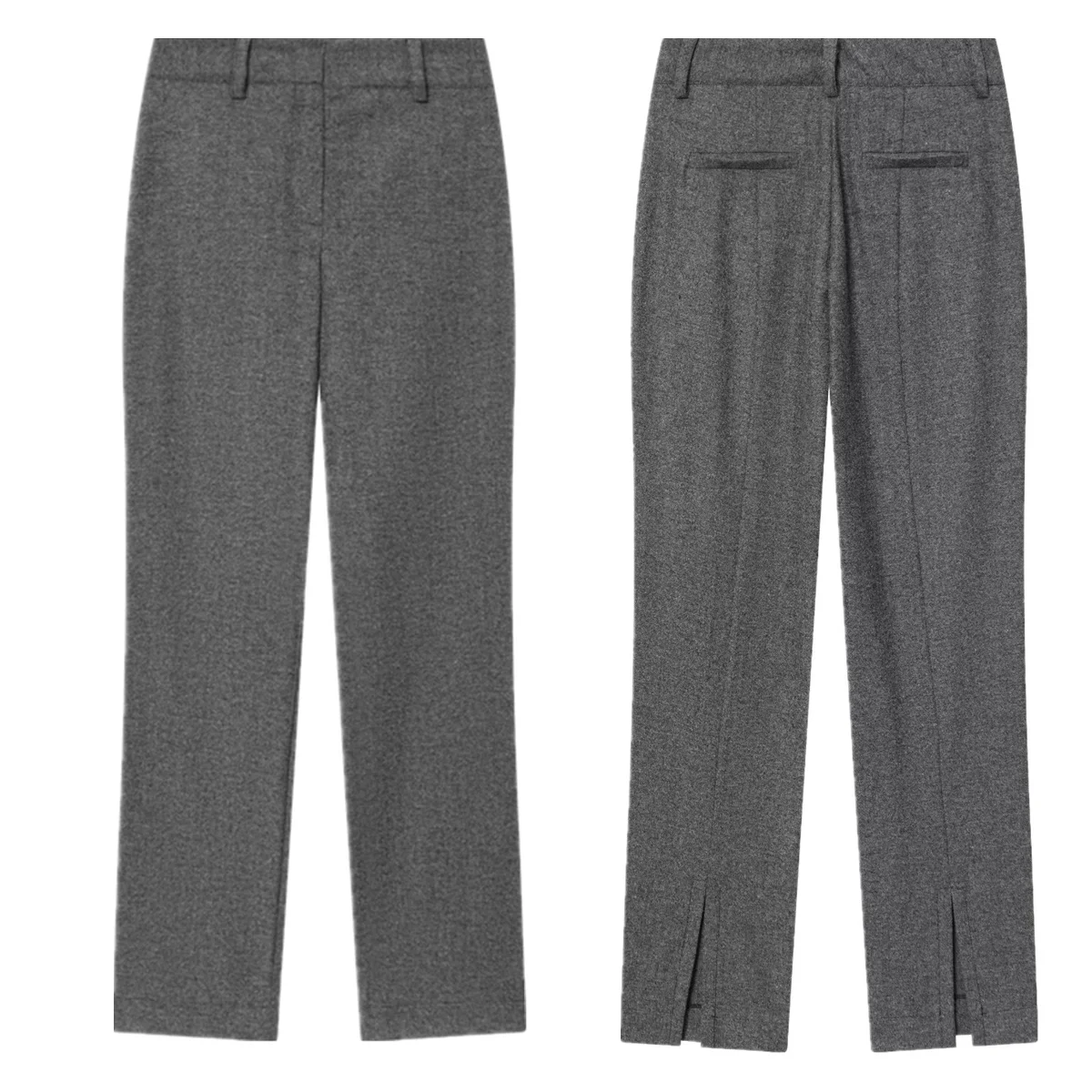 

Maxdutti Winter Wool Pants Women Fashion Lady Elegant Staright Fork Pants Minimalist Grey Trousers Women's Pants Woman Clothes