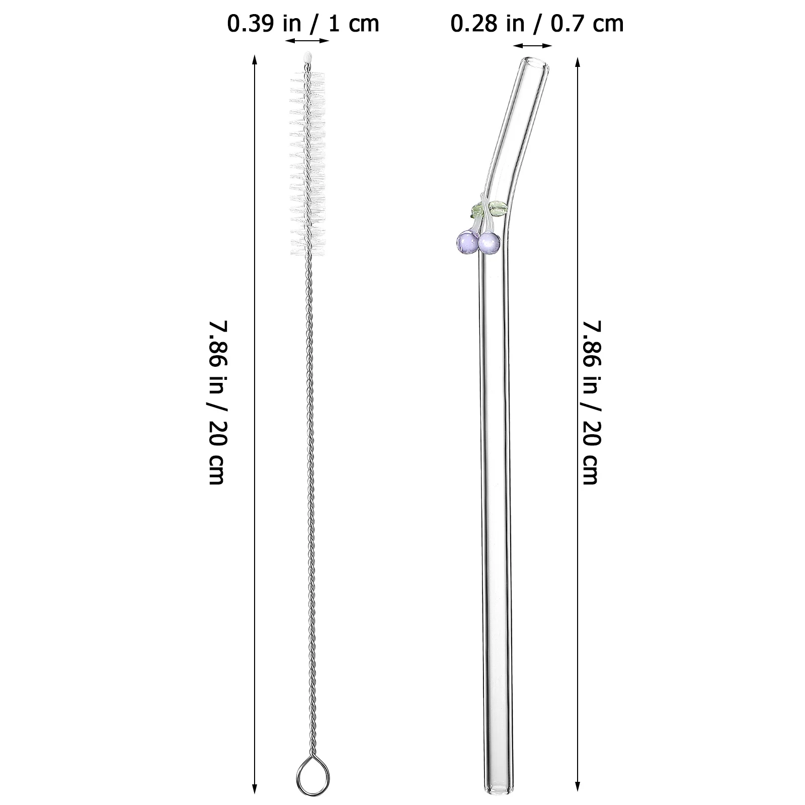 

1Set Reusable Glass Straws Clear Drinking Straws with Cleaning Brushes Adorable Mushroom Cherry Charms Versatile for All Drinks