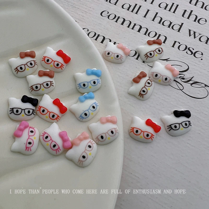 ชาร์มเล็บเรซิ่นลายการ์ตูน Hello Kitty สีชมพู Y2K 50 ชิ้น ขนาด 8/10 มม. ประดับเล็บ Hello Kitty น่ารัก โบว์ KT ลายแมว