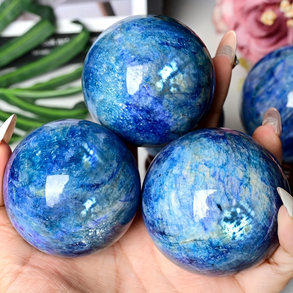 1pc Strong Flash Moonstone Sphere, Polished Crystal Ball, Bohemian Style Mineral Specimen for Home Decor