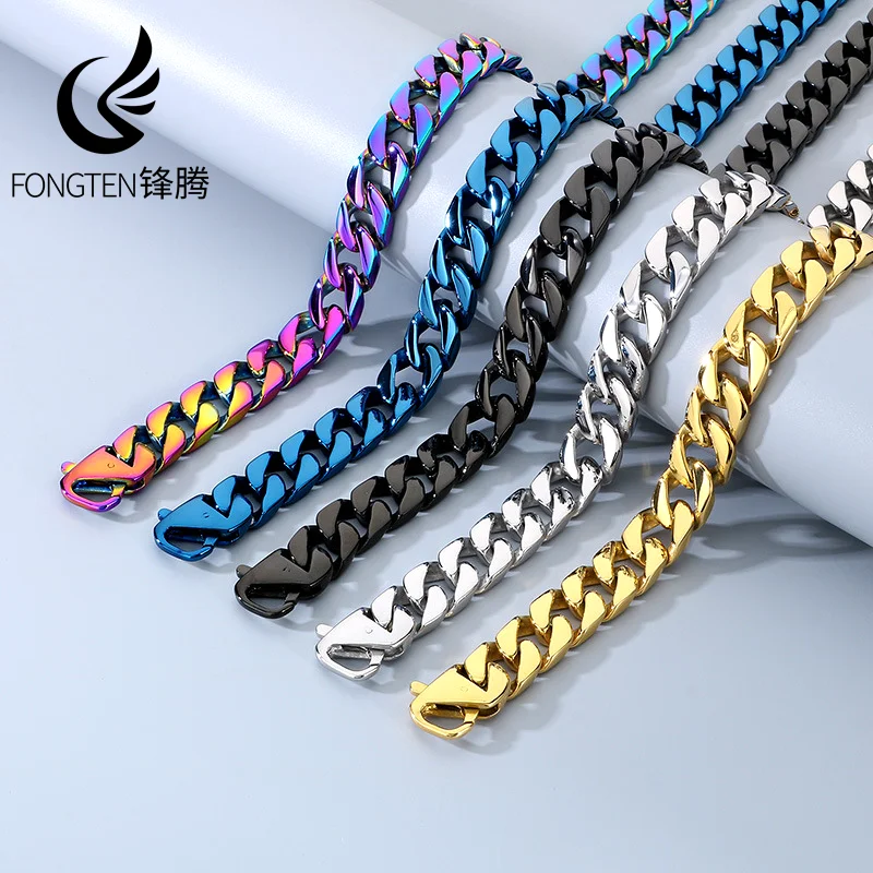 

Мужская цепочка Fongten 61 см в классическом кубинском стиле, повседневное стильное ожерелье из нержавеющей стали, универсальный аксессуар для свитшотов, ювелирные изделия, подарки