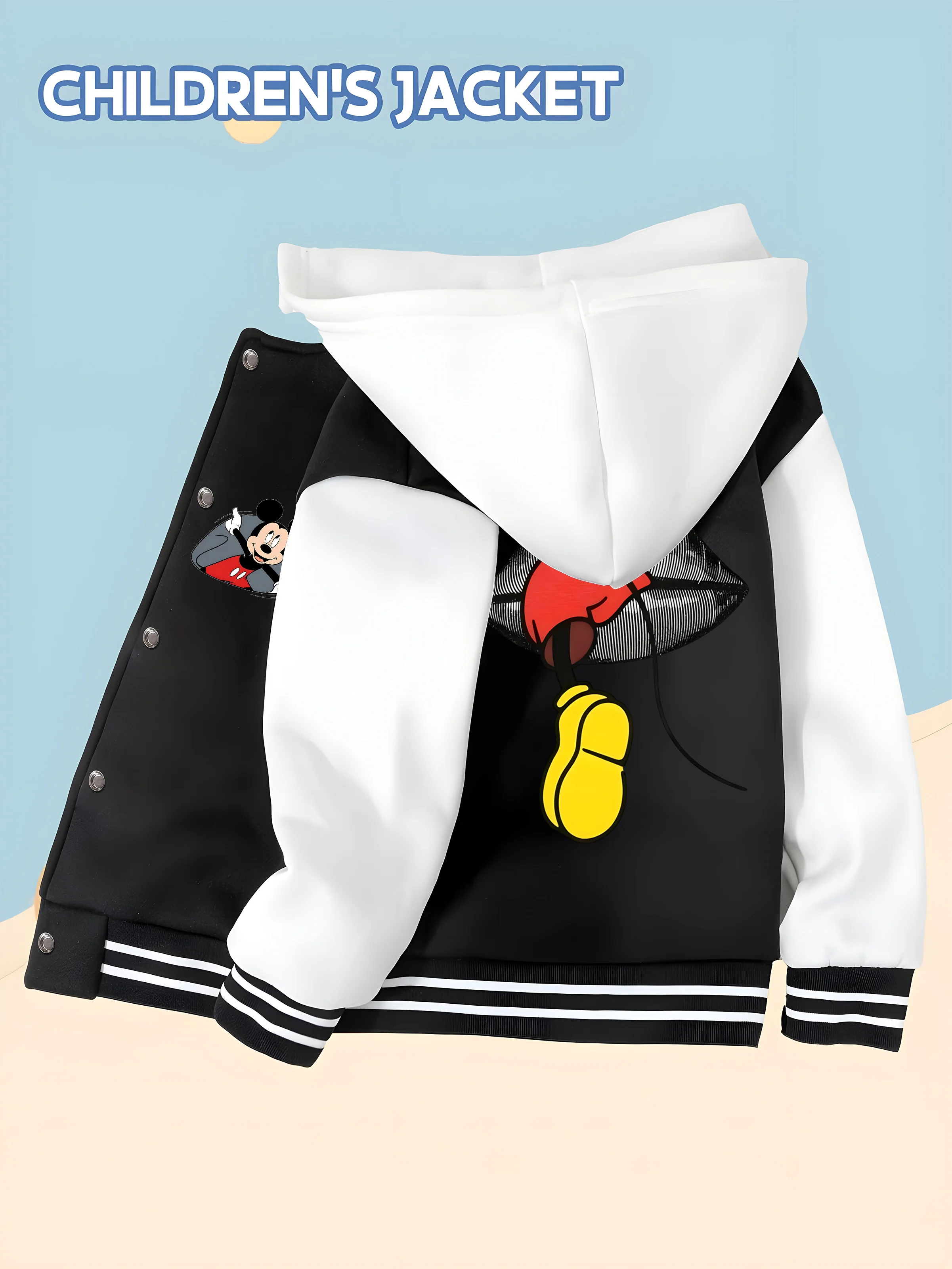 

MINISO Disney Mickey Mouse Baseball Jacket for Boys - Double-sided Mickey Mouse print, comfortable fabric, versatile and trendy