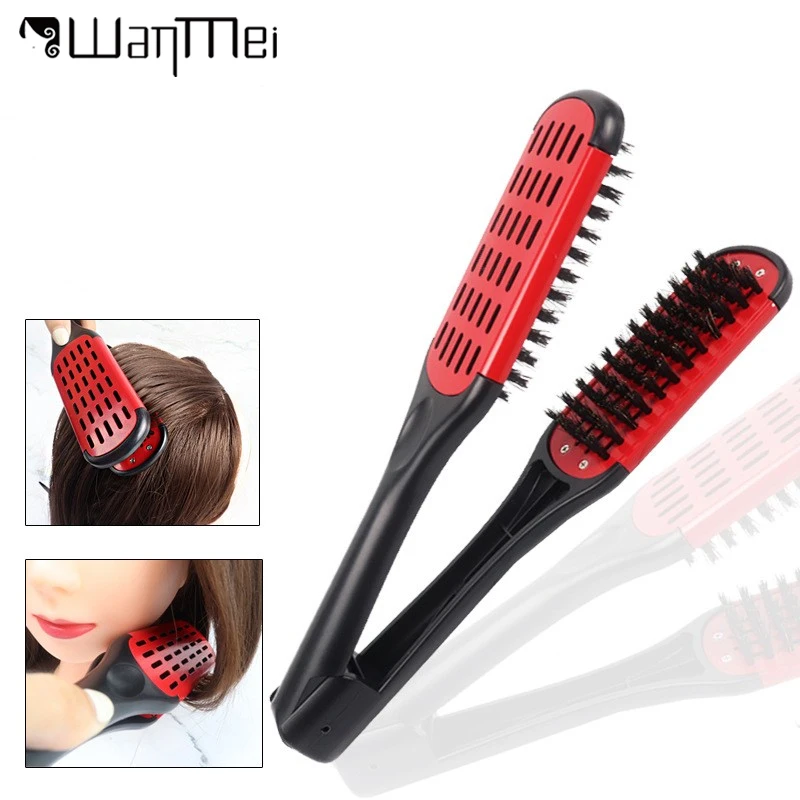 

Pro Hairdressing Straightener Nylon Hair Straightening Double Brushes V Shape Comb Hair Straightening Comb Fibres Styling Tools