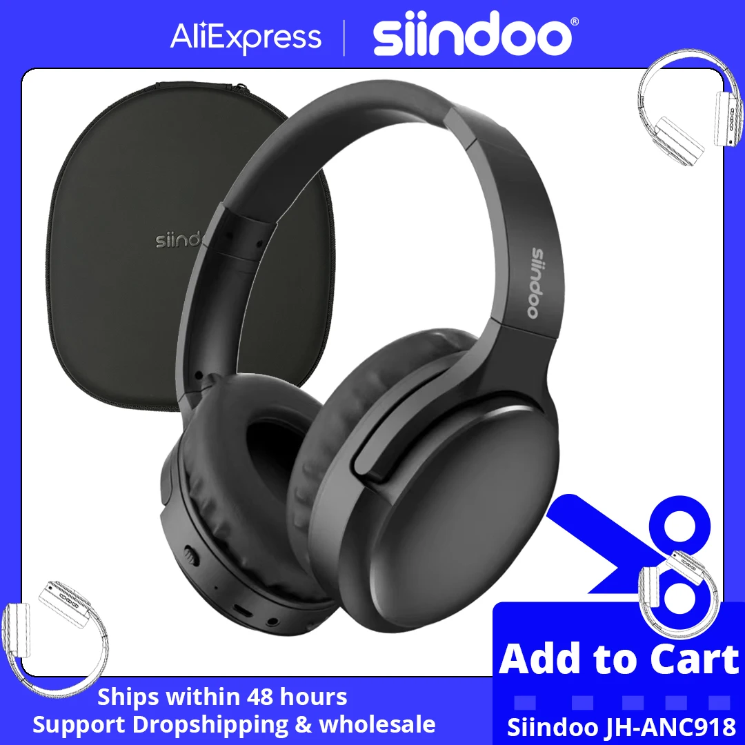 

Siindoo JH-ANC918B Active Noise Cancelling Wireless Headphone Over Ear With Mic HiFi Stereo Headset Deep Bass BT 5.3 for PC TV