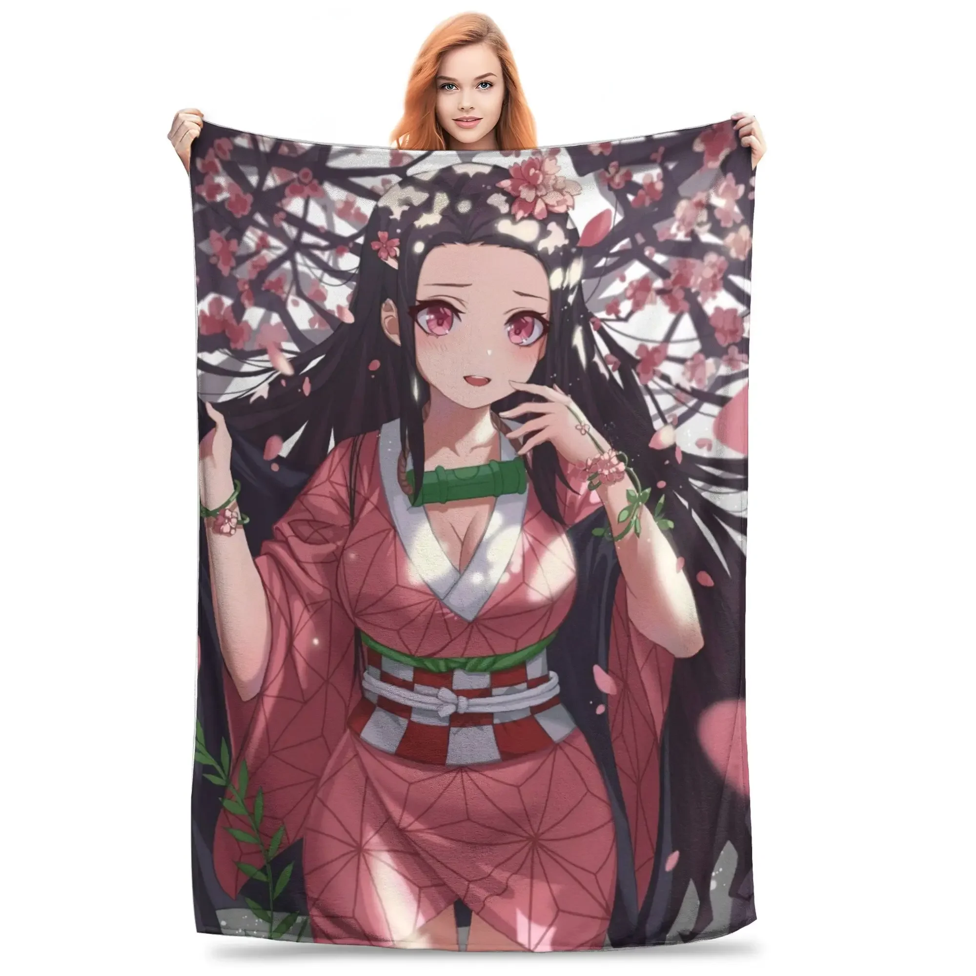 Demon Slayer Mitsuri Kanroji Blanket Flannel Spring/Autumn  Multi-function Super Warm Throw Blankets Sofa Travel Bedding Throws
