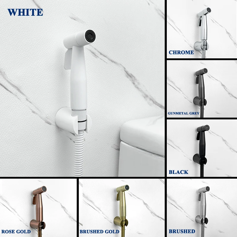 Biały ręczny przenośny pieluchy ze stali nierdzewnej Bidet wc Shattaf opryskiwacz Bidet łazienkowy prysznic Douche dysza różowe złoto