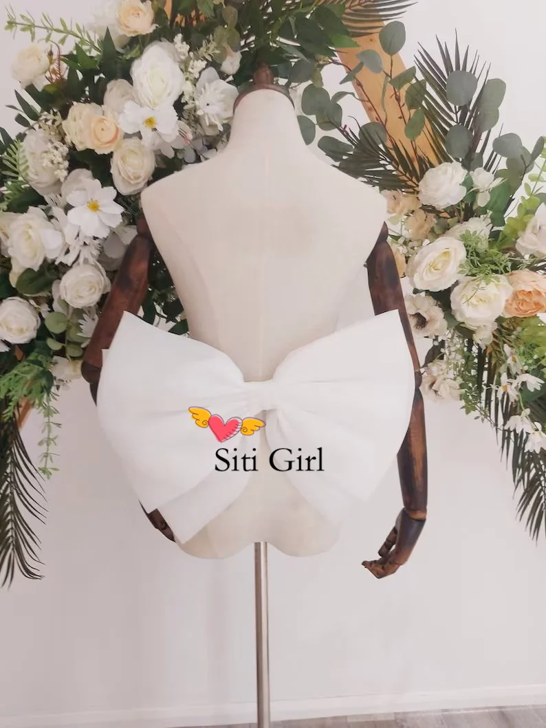 ホワイトオーガンザボウテールタフタリボンボウウェディングドレスボウ取り外し可能なボウブライダルドレスウェディングアクセサリー