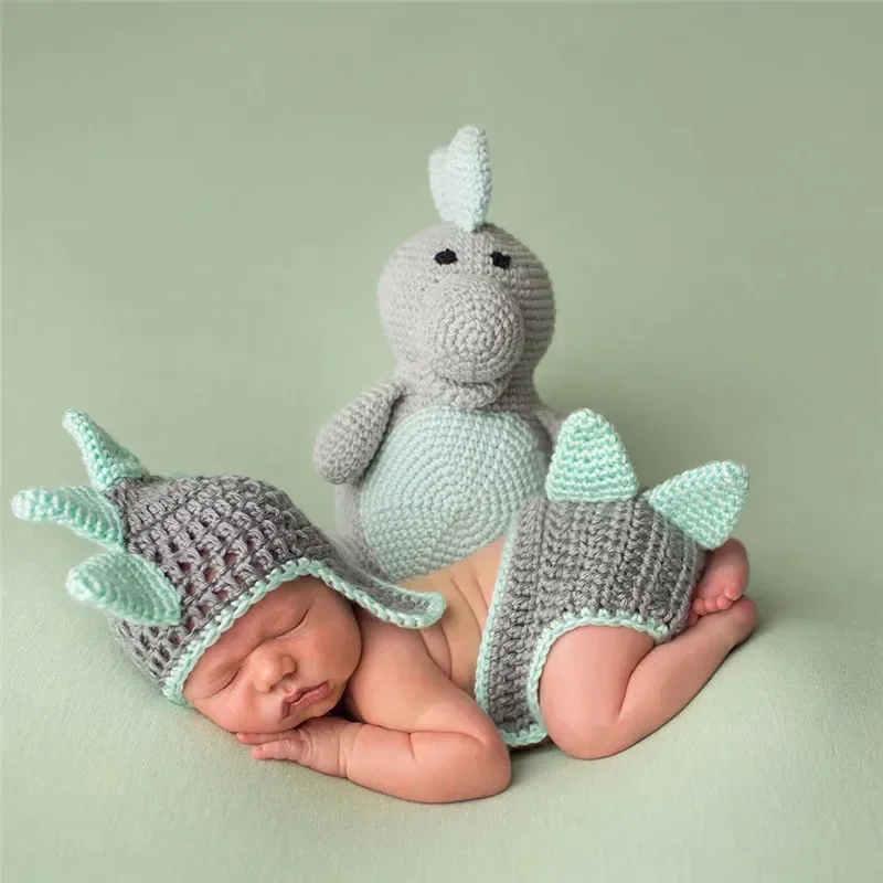 Newborn Handmade Kintted Photography Costume Cute Baby Photo Props Dinosaur Shape Clothing Suit Newborn Photography Outfit