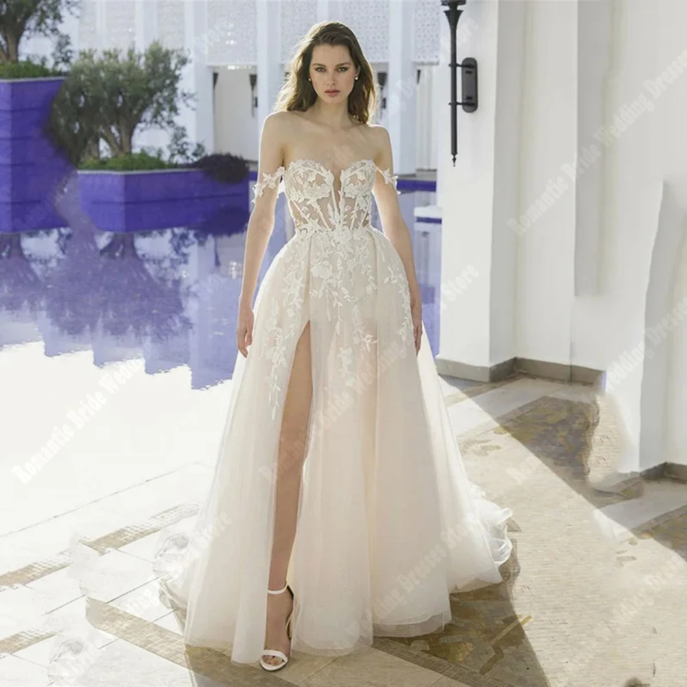 

Sweetheart Collar Sleeveless Women Wedding Dresses Off Shoulder Bridal Gowns Mopping Length Party Vestidos De Novias Customized