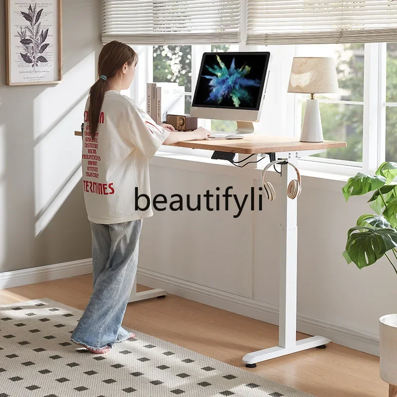

C53 Computer Adjustable Desk Writing Desk Student Bedroom Home Use Movable Workbench Rectangular Solid Wood Desk