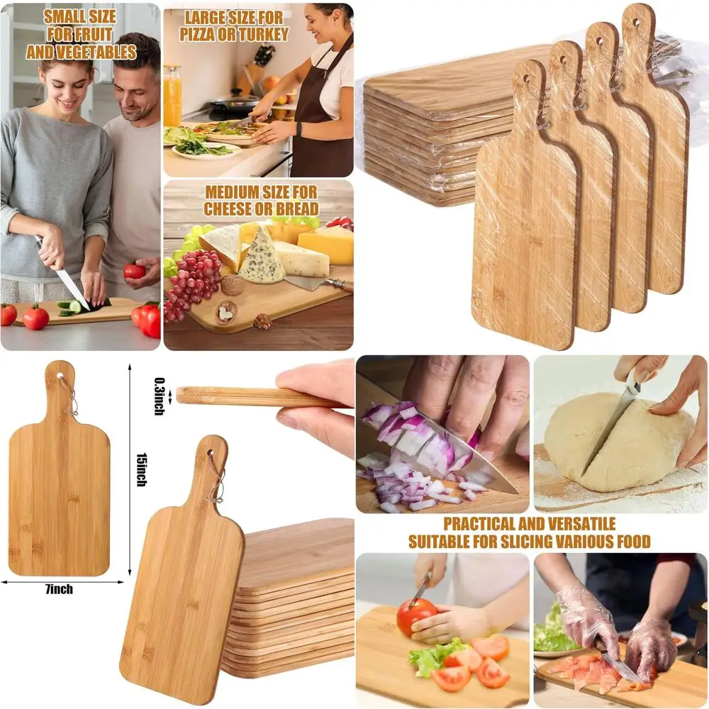

Набор из 12 бамбуковых разделочных досок с ручками, 15x7 дюймов — идеальные кухонные разделочные доски для приготовления овощей, мяса, пиццы,