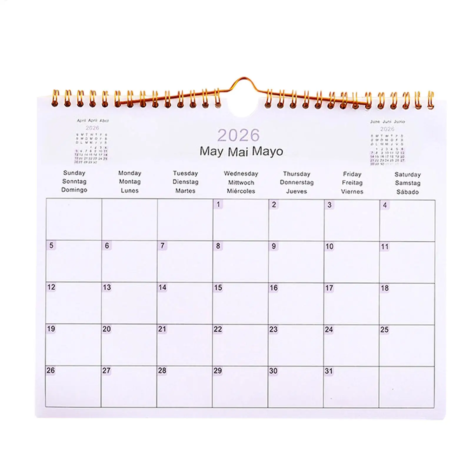 Calendario da parete 2026 Agenda multilingue a spirale da 12 mesi - Calendario decorativo moderno per casa, aula, ufficio e soggiorno