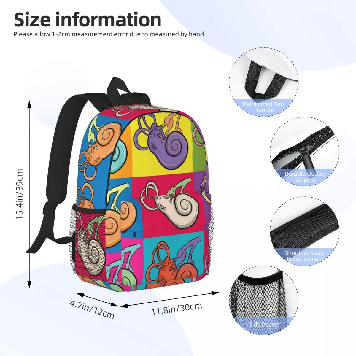 Mochila con ilustración colorida de Anatomía de oído interior para adolescentes, mochila escolar informal para niños, bolso de hombro para computadora portátil