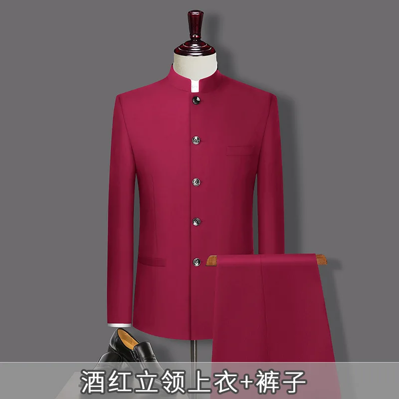 

A223 suit men's slim fit suit, Chinese standing collar style, Chinese style suit, hidden door, annual meeting, groom and gr