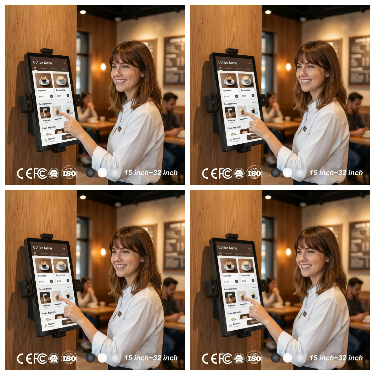 Wall Mount Touch Screen Kiosk Coffee Shop Payment Kiosks Android 16 21.5 Inch POS Solution