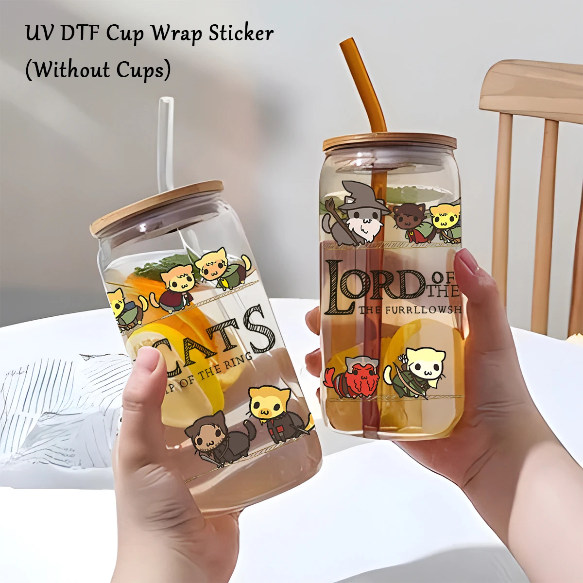 1PC UV DTF Transfer Sticker,Lord Of The Cats Theme UV DTF Cup Wrap Stickers,Mark Cup Glass Can Decals, Glass Cup Decoration