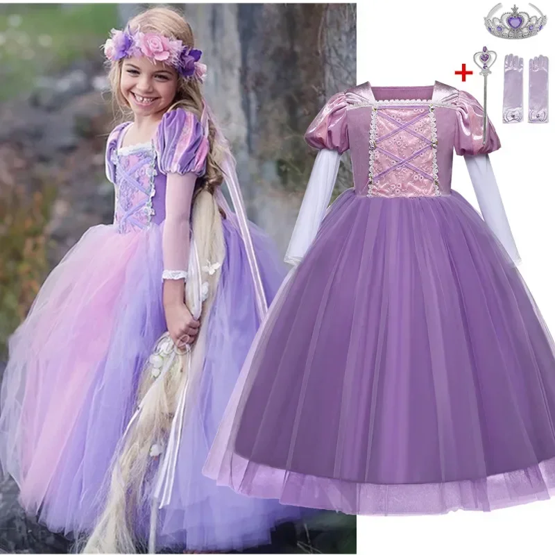 2024 Costumes for Girls Cosplay Princess Belle Mermaid Rapunzel Jasmine Clothes Princess Dress for Girl Cinderella Elsa Dress Up