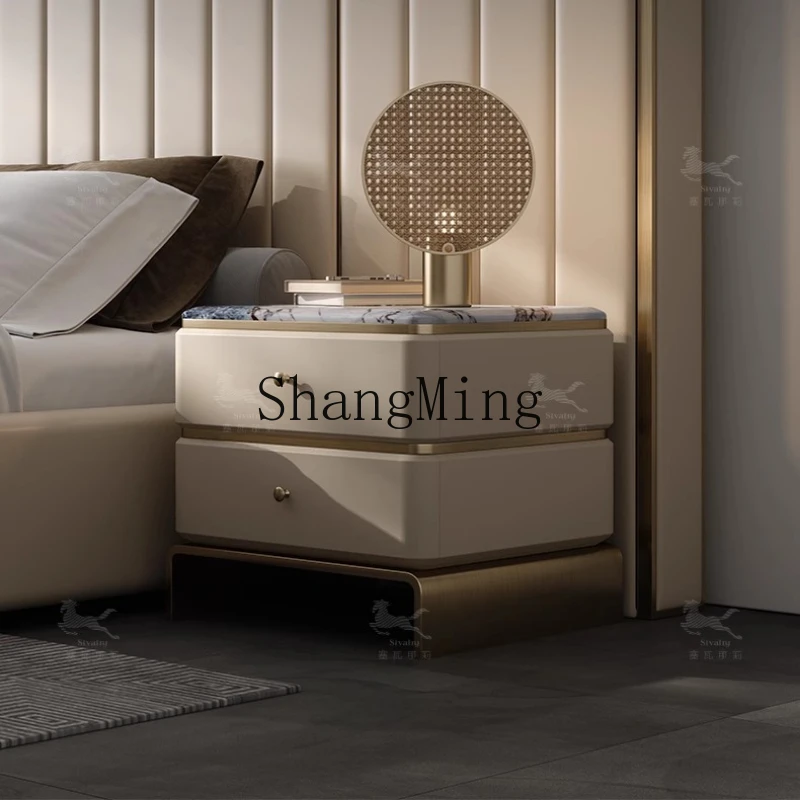 LXY Modern Light Luxury Solid Wood Bedside Locker Bedroom Premium Bedside Storage Cabinet