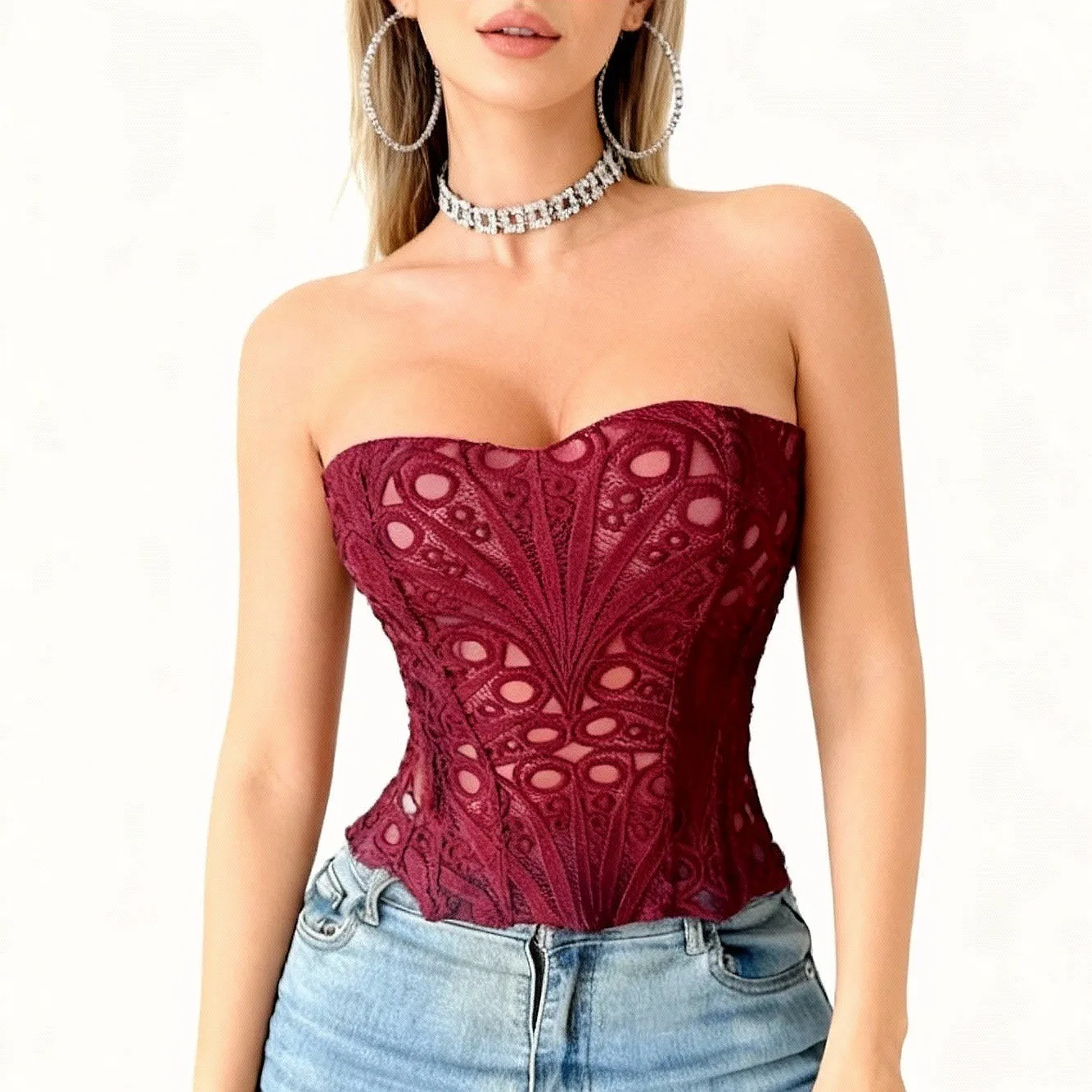 

Summer Women's Clothing Gothic Corset Top Slimming Underbust Boned Corset For Lace Up Thin Polyester Mesh Panel