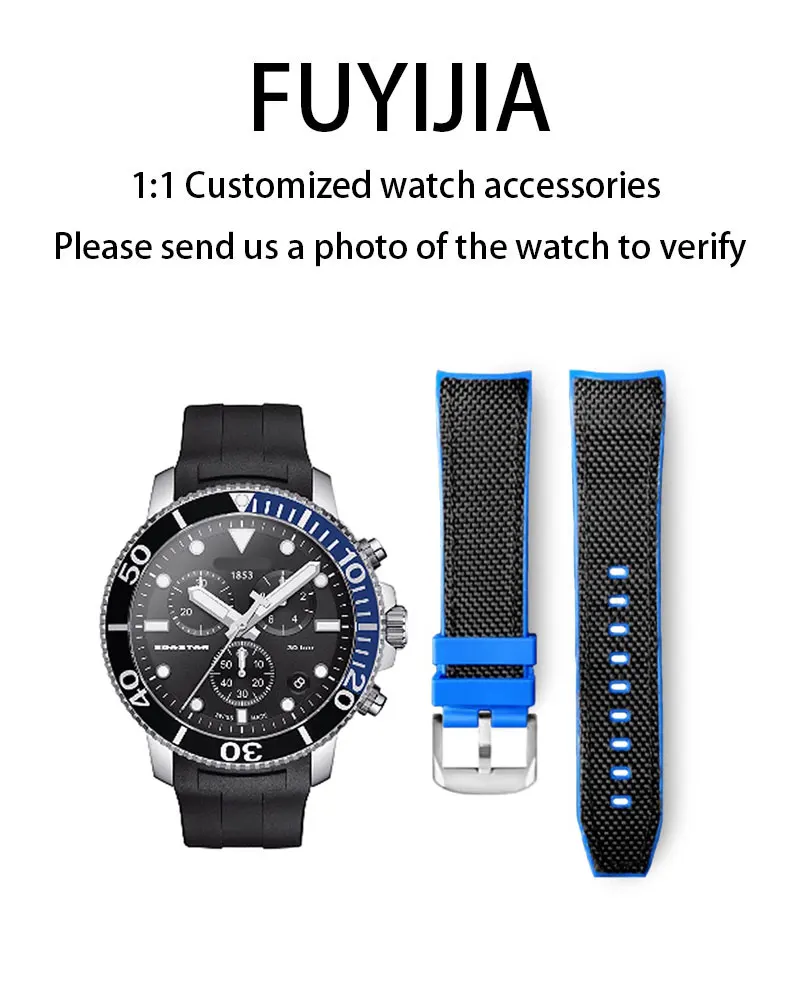 FUYIJIA мужские оригинальные ремешки для часов T-iss-ot T120 22 мм × 20 мм изогнутый интерфейс нейлон + резиновый ремешок с пряжкой холст браслет