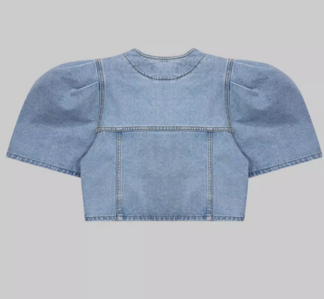 Korean-style vintage short puff-sleeved denim jacket for women in autumn new style elegant V-neck   single row button fastening
