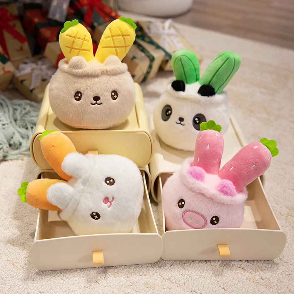 20cm Kawaii Animal Style Stuffed Plants Rabbit Carrot Plush Toy Panda Pig Squishy Bear Potted Plants Office Desk Home Decoration