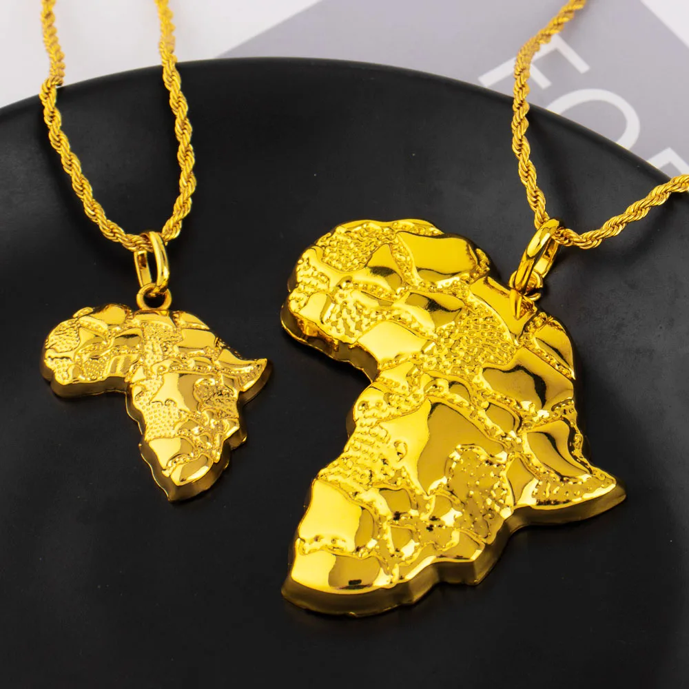 

New Gold Plated African Map Pendant Necklace for Men Women Minimalist Gold Color Jewelry Male Female Necklaces Chokers Gifts