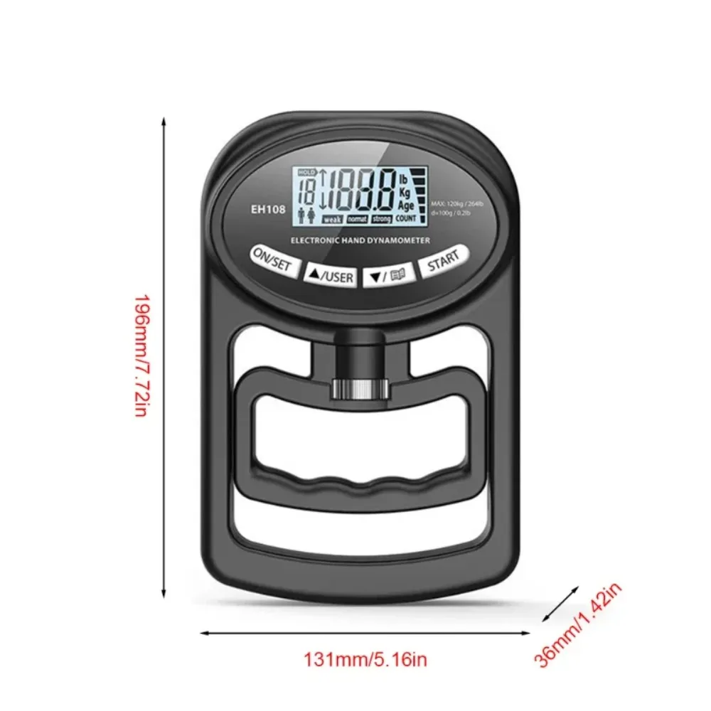 265Lbs/120Kg Grip Strength Meter For Men And Women Tester Digital Hand Dynamometer Training USB LCD Screen