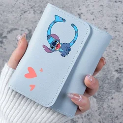 Lilo & Stitch a-z Letters-billeteras de cuero sintético para mujer, Mini Tarjetero con broche, monedero corto