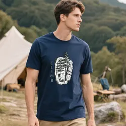 Outdoor Rock Climbing Hiking Camping Outdoor T-shirt  Vintage Black and White Printed Tops Casual and Comfortable Short-sleeve