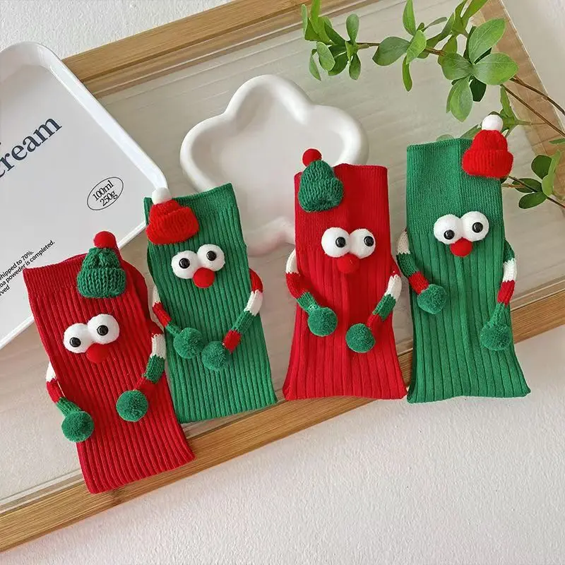 1 pair of women's winter Christmas socks cute, funny couple cartoon socks