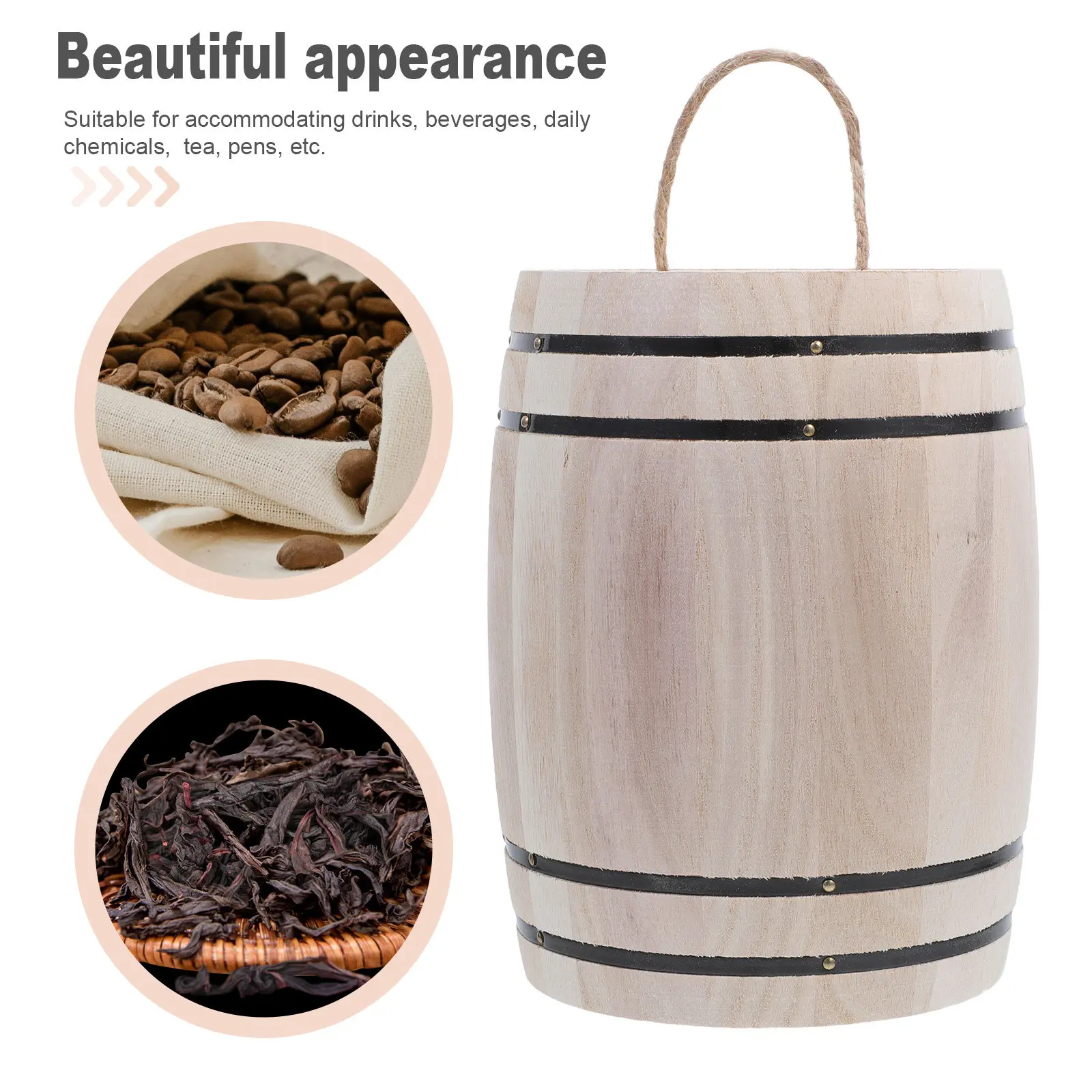 1Pcs Wooden Barrel Pen Holder Desk Organizer Small Coffee Bean Tea Storage Lid Dustproof Decoration Wooden Barrel