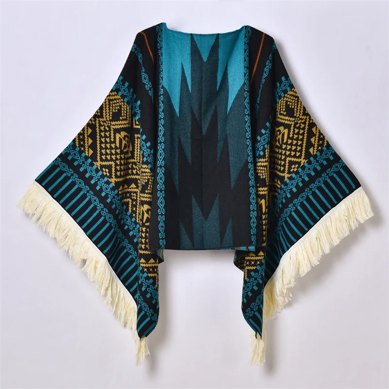 

Traveling Women's Poncho Shawl Ethnic Style Tassels Hoodie Cloak Winter Warm Jacquard Outdoor Decoration Men Big Cape Blanket