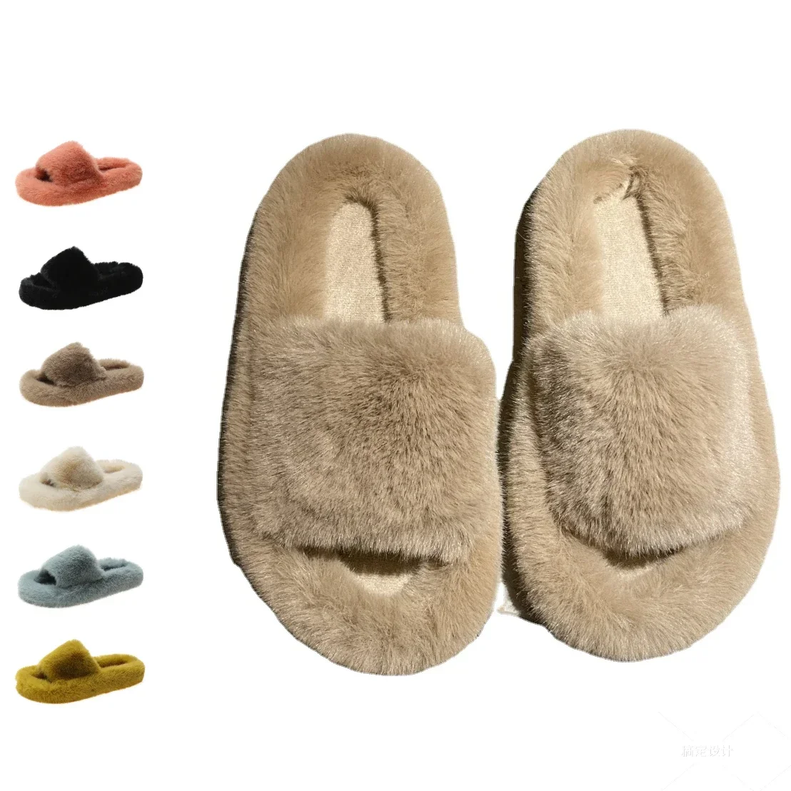 Zapatillas peludas de piel para mujer, chanclas mullidas y cálidas para el hogar, zapatos de felpa para interiores, chanclas de forro polar