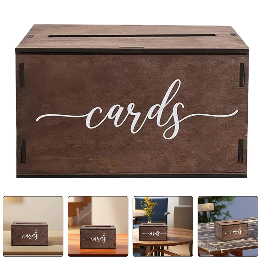 

Vintage Decor Wooden Card Box Keepsake Holder Decorative Storage Wedding Money Party Decorations Brown Bride