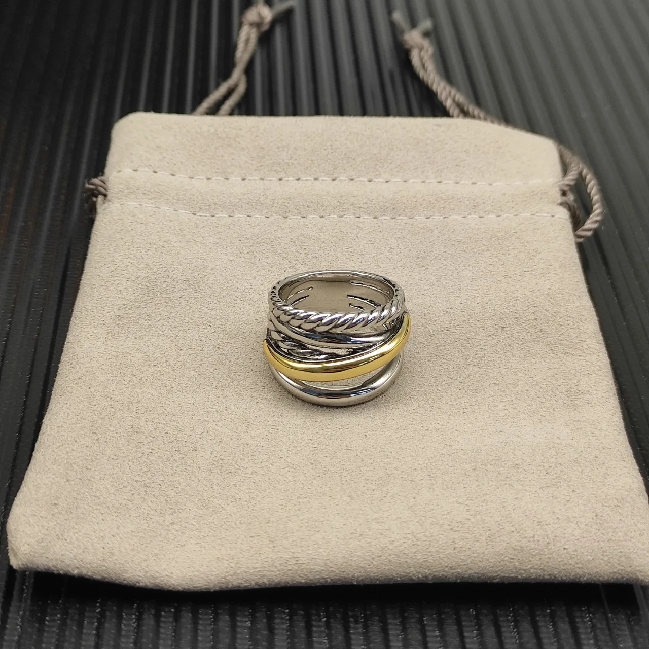 2025 جديد S925 فضة 17.5 مللي متر خمسة أسلاك الصليب خاتم الماس محايد شخصية الموضة الاتجاه الكلاسيكي الرجعية المجوهرات الفاخرة