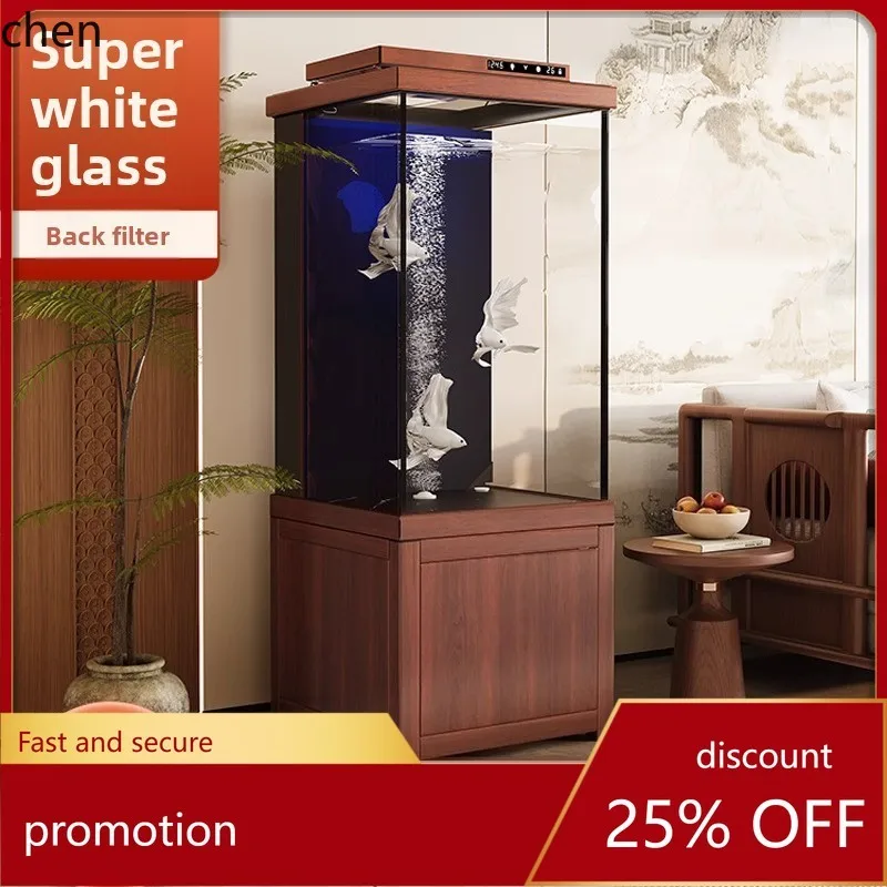 

CZ Vintage Style Fish Tank Vertical Floor Side Table Tank Back Filter Intelligent Silent Feng Shui Ultra White Goldfish Tank