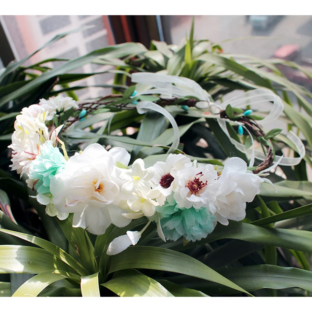 

Floral Crown Headband Adjustable Artificial Flower Girl Headwear For Wedding Photo Prop Bridal Hair Accessory