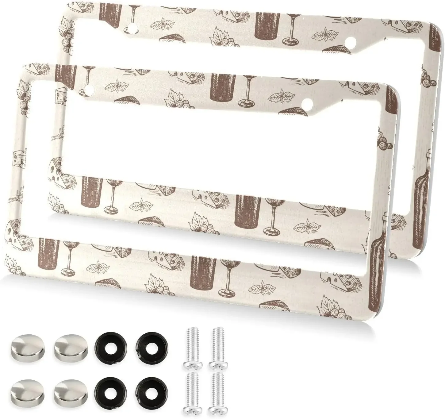 

Рамка для номерного знака автомобиля Sketch Wine Grapes, 2-упаковка держателя номерного знака с двумя отверстиями, рамка для автомобильной бирки для женщин, мужчин, транспортных средств по США