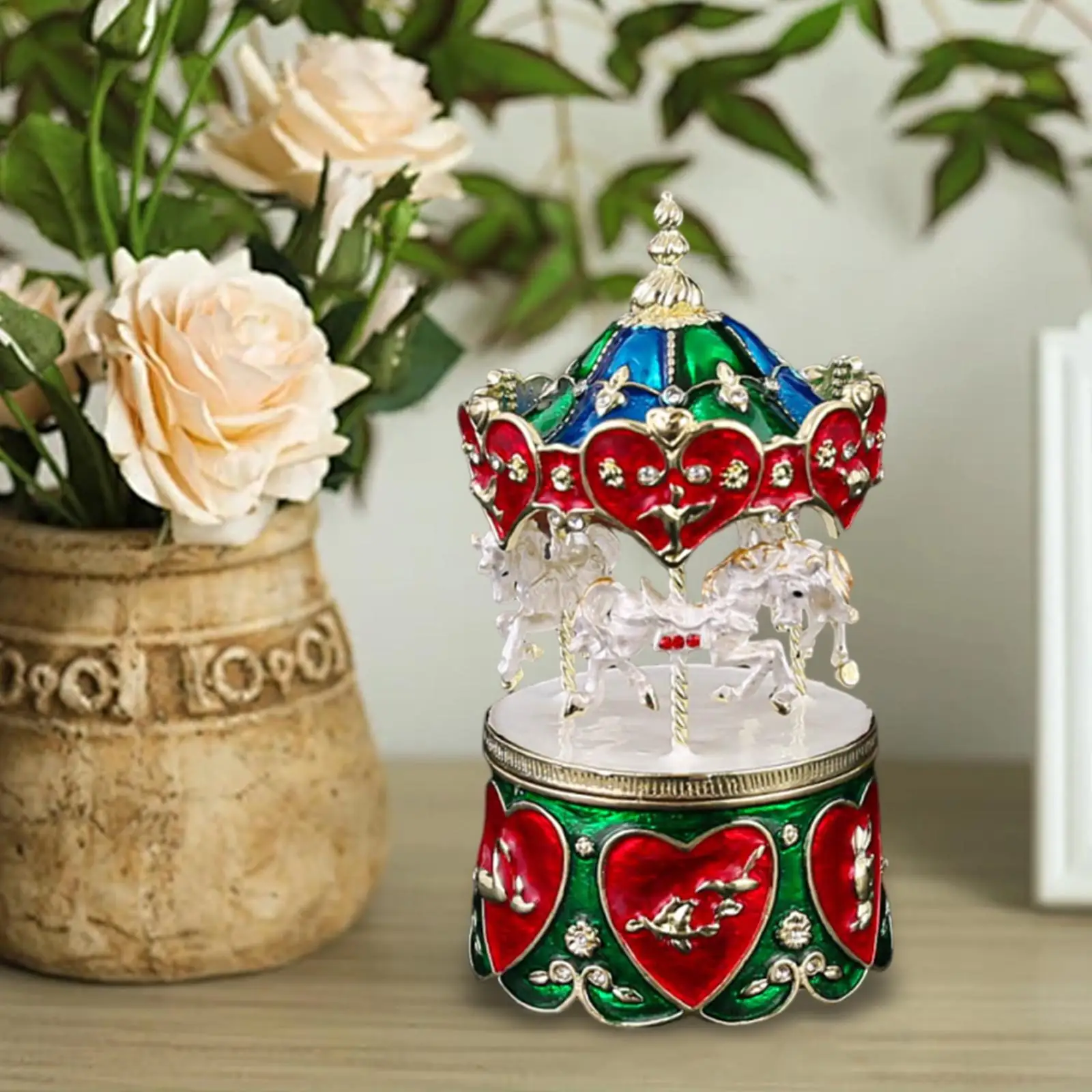 

Carousel Trinket Box Keepsake Rings Holder Case for Brooches Bracelets Small
