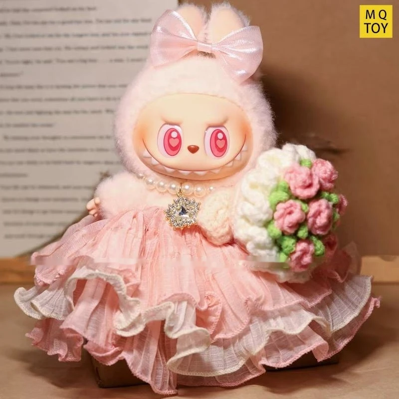 

For Generation Labubu Doll Clothes Gorgeous Bride Wedding Dress Set Heavy Craftsmanship Outfit Labubu Sitting Party Accessories