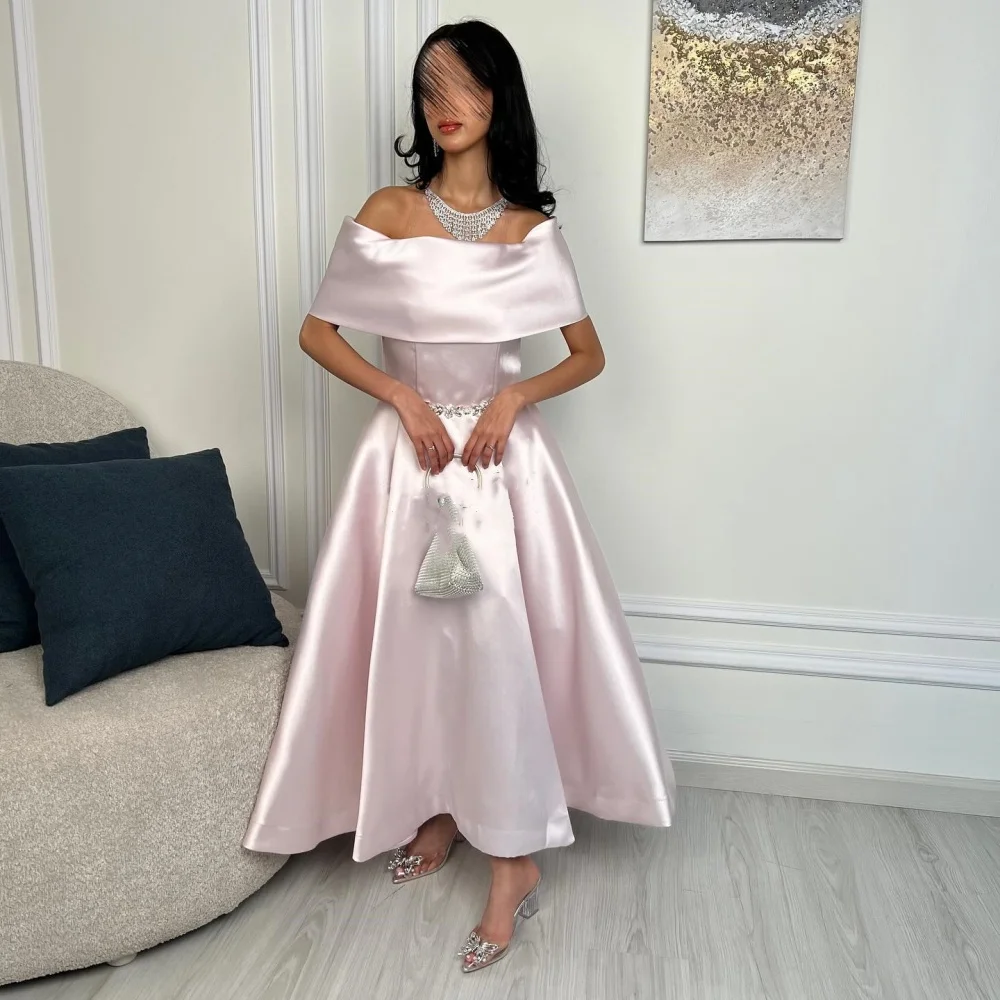 

Fashion Pleat A-line Off-the-shoulder Midi Dresses Prom Dresses Classic Exquisite Modern Style Pastrol Unisex Chinese Style