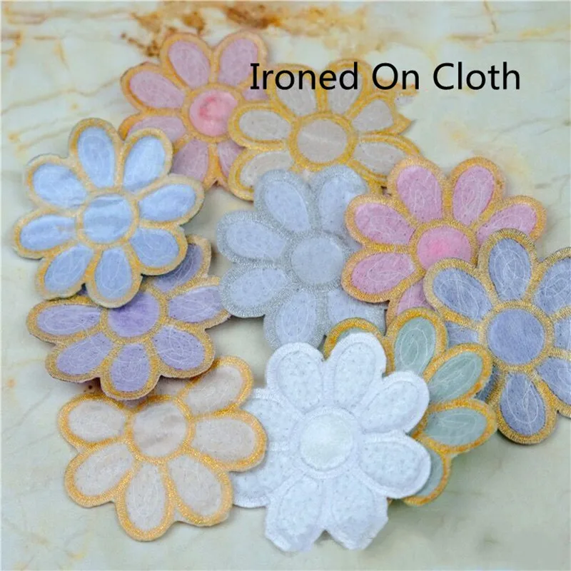 2PCS/Lot 7.5cm Glitter Flower Patch DIY Iron On Stickers for Sweater Dress Shirt Sewing Fabric Appliques Handmade Badge