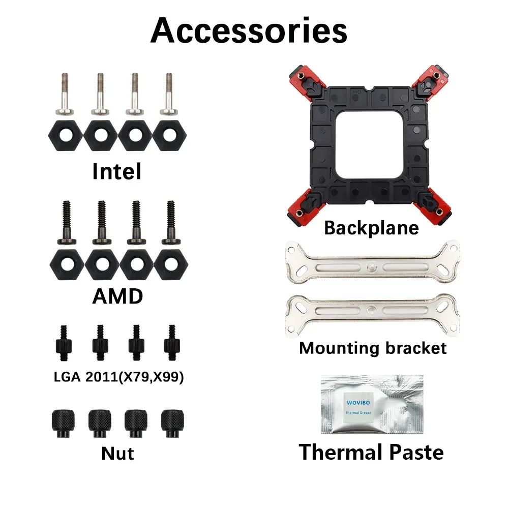 Wovibo-Ventilador de refrigeración para CPU, dispositivo RGB ARGB de 120mm para radiador Intel LGA 115X 1200 1700 2011 X79 X99 AMD AM4