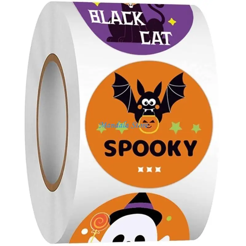 

U2JC Halloween Themed Sticker Roll Seal For Gift Packaging Candy Pouches Closures And Holiday Celebration Adhesive Label