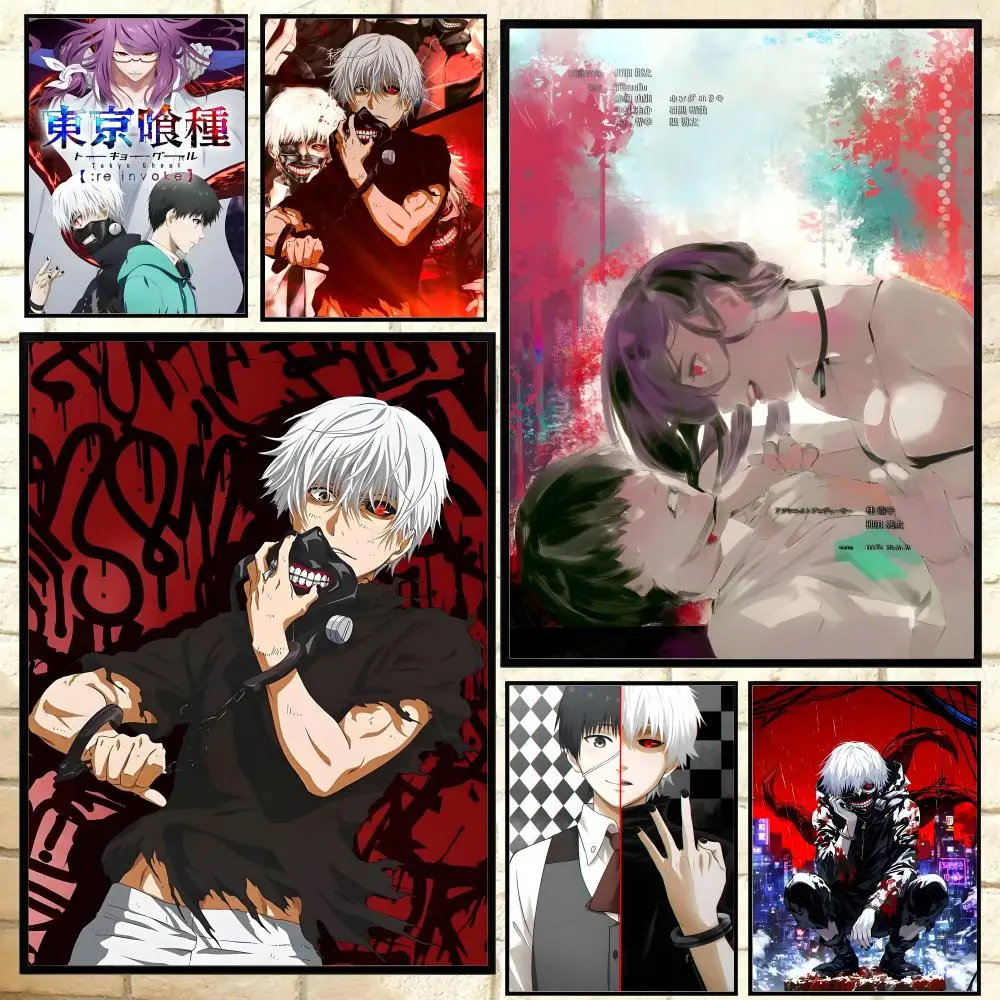 Beliebtes Anime-Poster „Tokyo Ghoul“, vielseitige, wasserfeste HD-Wandkunst, selbstklebende Dekoration für jeden Raum, ideales Geschenk