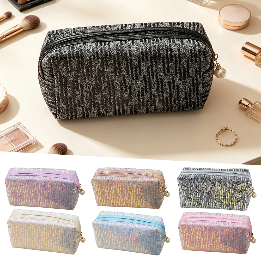 Shimmering Makeup Bag,Large Capacity Cosmetic Organiser Bag,Women Zipper Make Up Organizer Travel Storage Bag For Travel