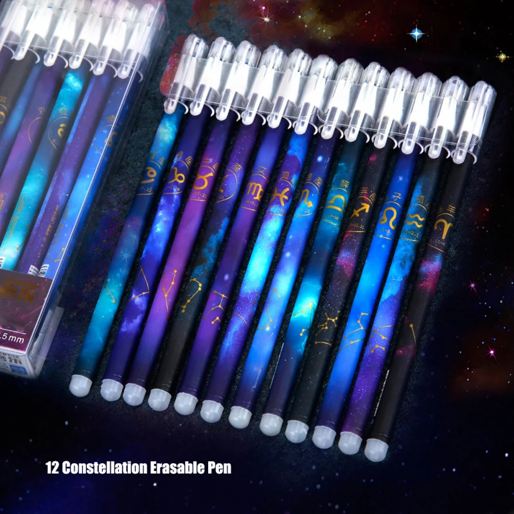 6Pcs/Set Constellation Erasable Gel Pen 0.5mm Kawaii Blue Black Ink Writing Pens Washable Handle for School Office Stationery